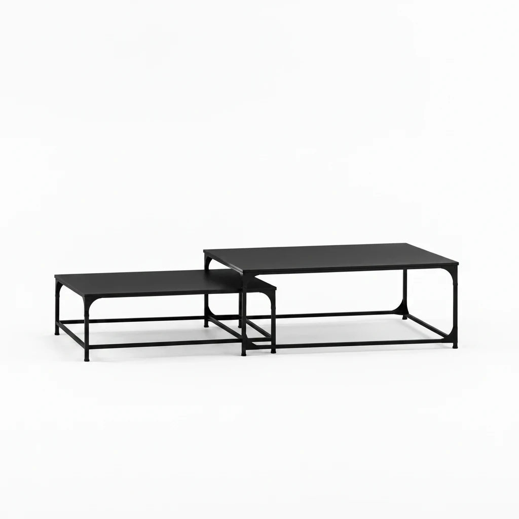 Table Basse Gigogne Carrée en Bois et Métal - Lot de 2