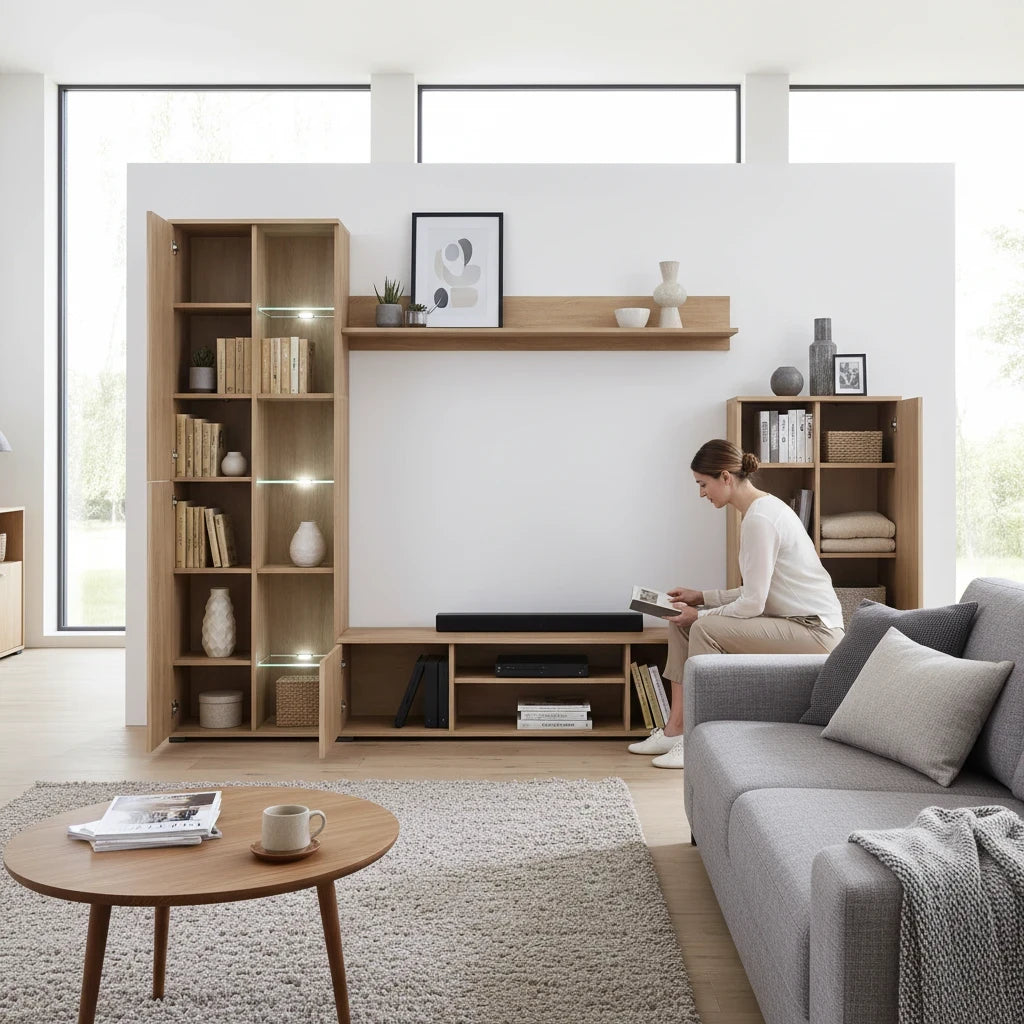 Ensemble Meuble TV Chêne Sonoma avec LED et Vitrine