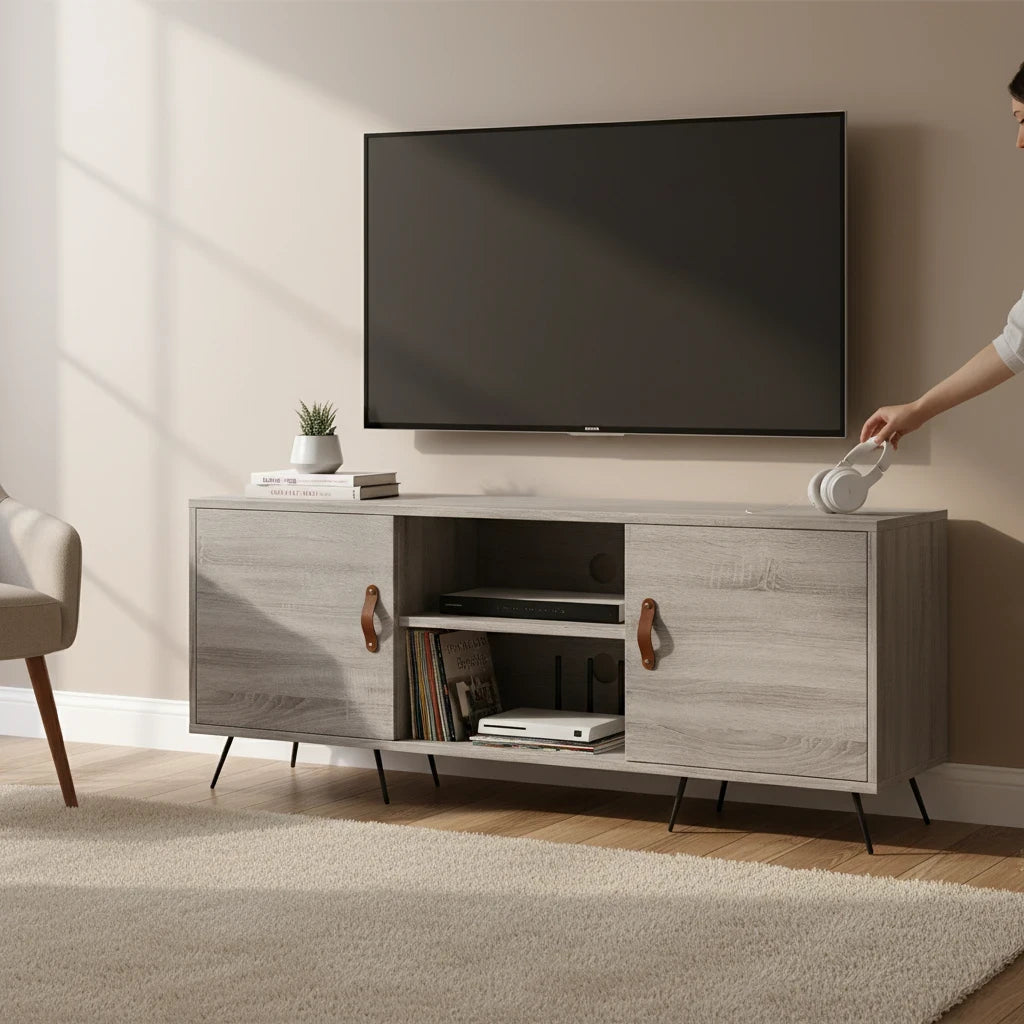 Meuble TV Design Sonoma Gris avec Rangement