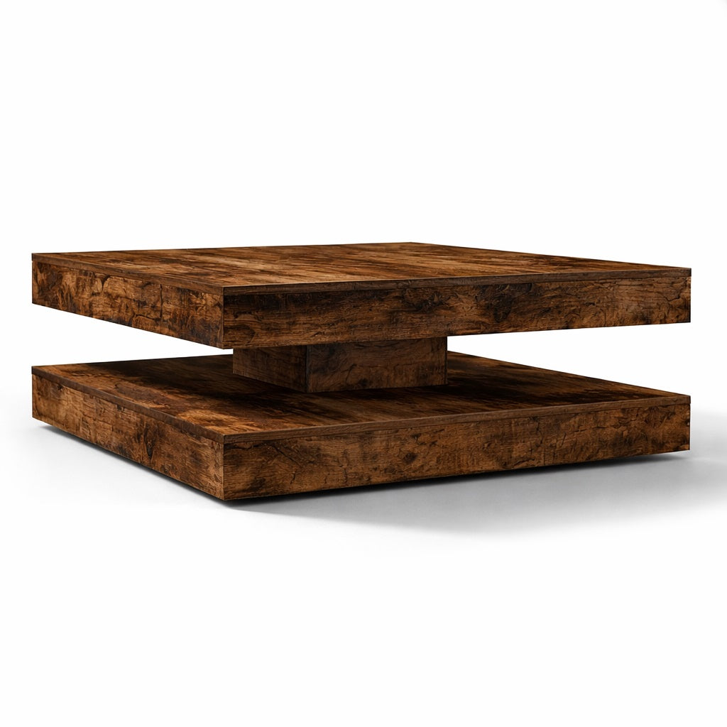 Table basse rotative 360° Vieux Bois - plateau pivoté