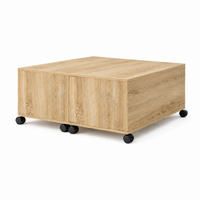 Table Basse Carrée Extensible à Roulettes en Chêne Sonoma