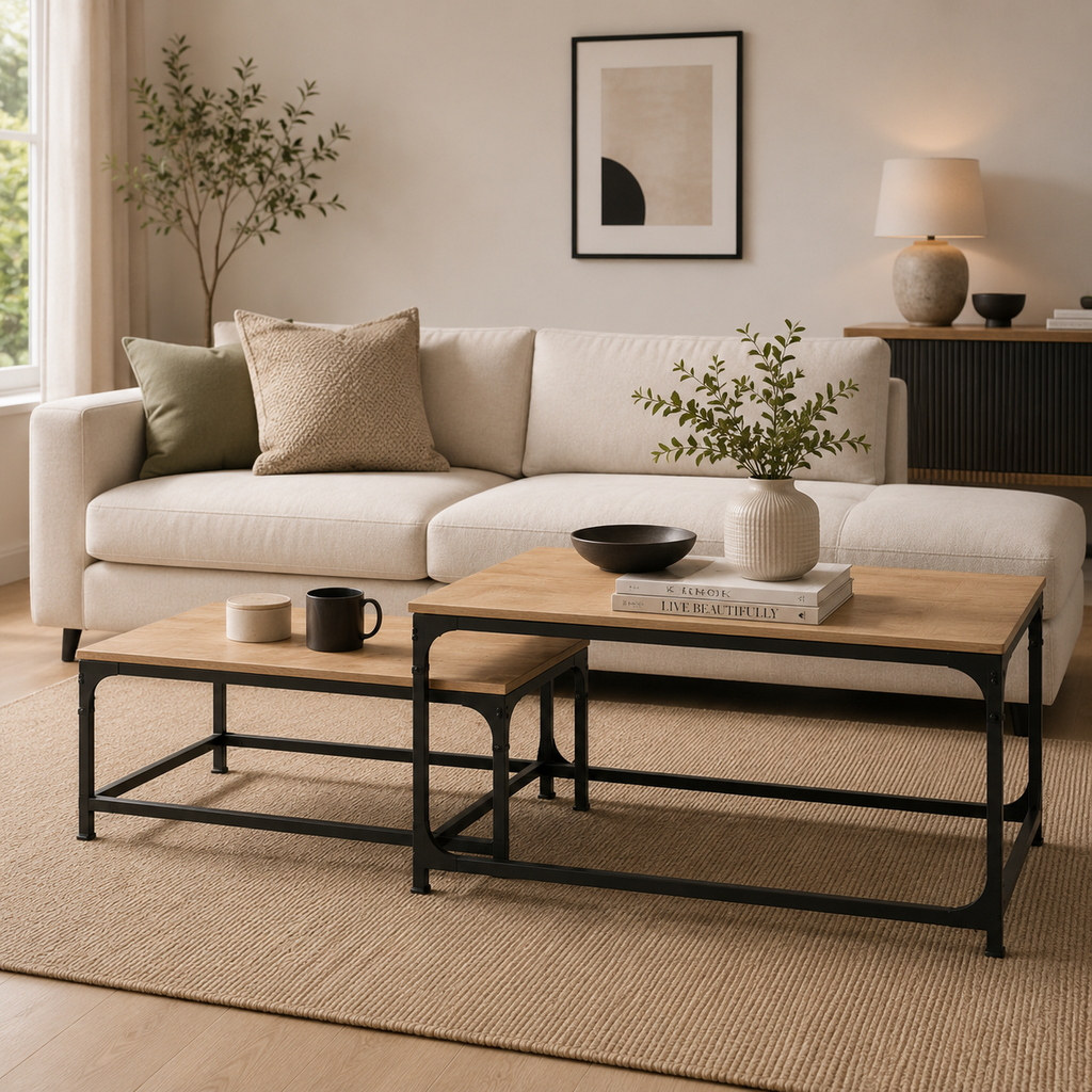 Tables gigognes Vieux Bois - dans un salon