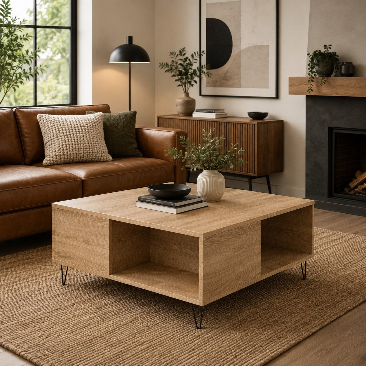 Table Basse en Bois avec Rangement Ouvert