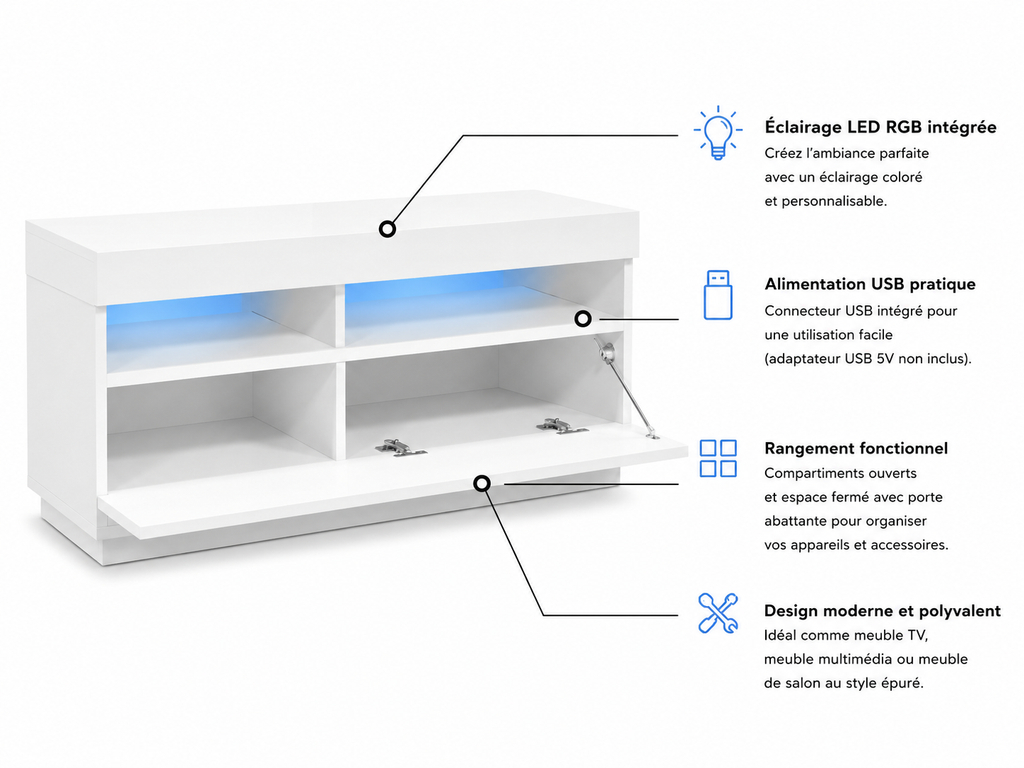 Meuble TV Blanc avec Éclairage LED RGB 100 cm