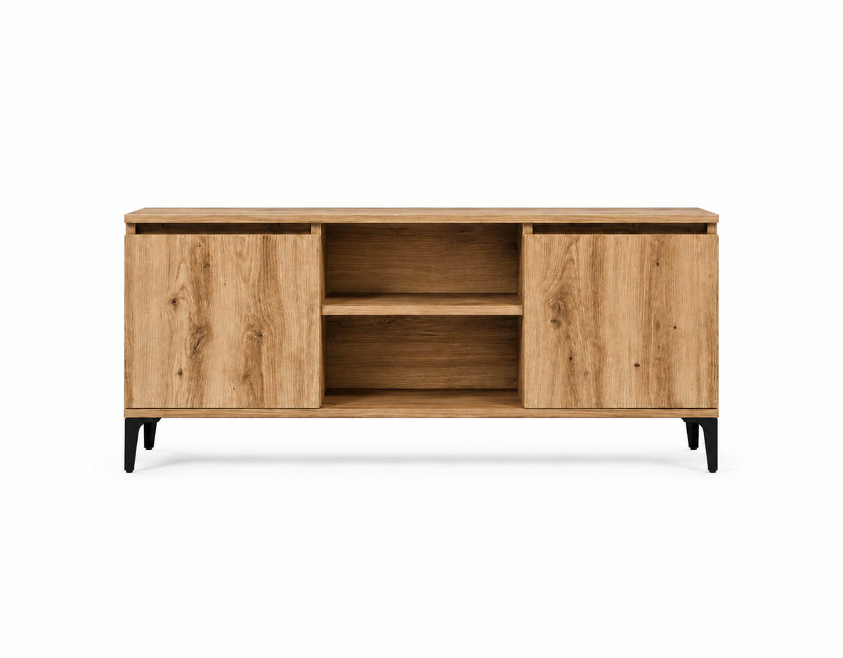 Meuble TV Contemporain Effet Bois et Pieds Noirs