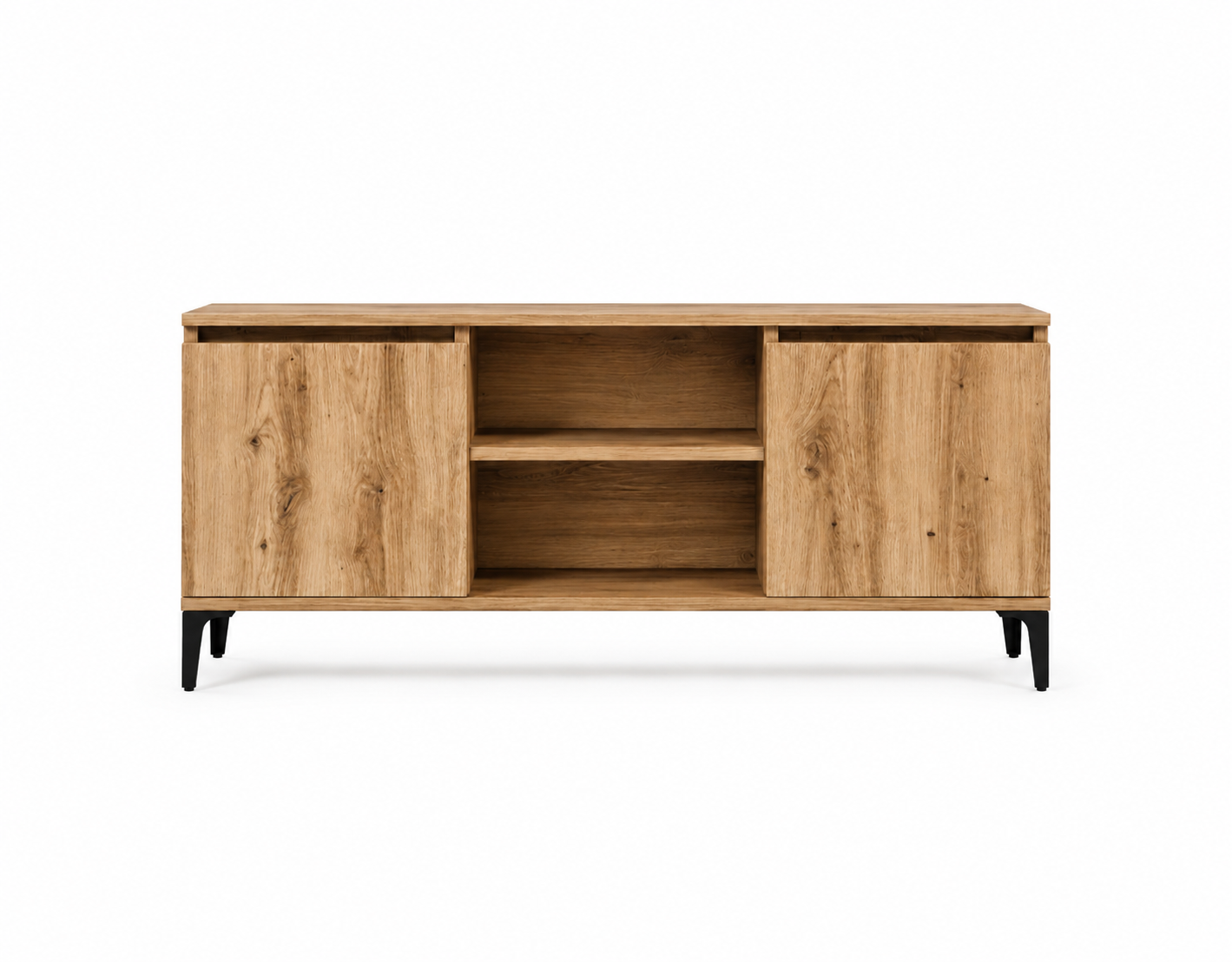 Meuble TV Contemporain Effet Bois et Pieds Noirs