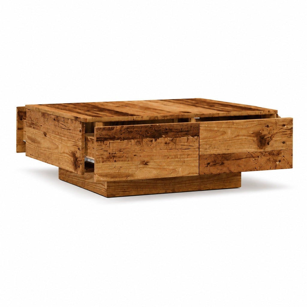 Table basse rectangulaire rangement Vieux Bois - autre angle