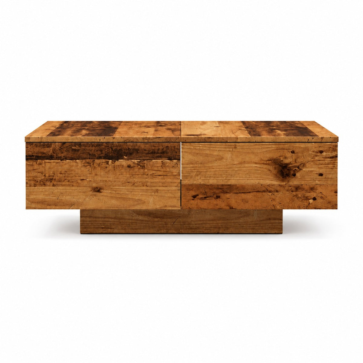 Table basse rectangulaire rangement Vieux Bois - tiroir ouvert