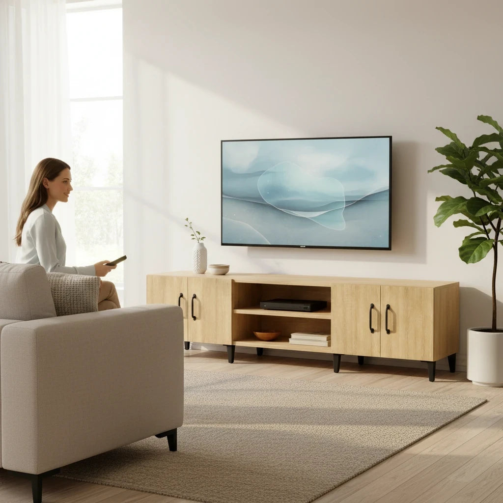 Meuble TV Scandinave Chêne Sonoma 4 Portes 180 cm
