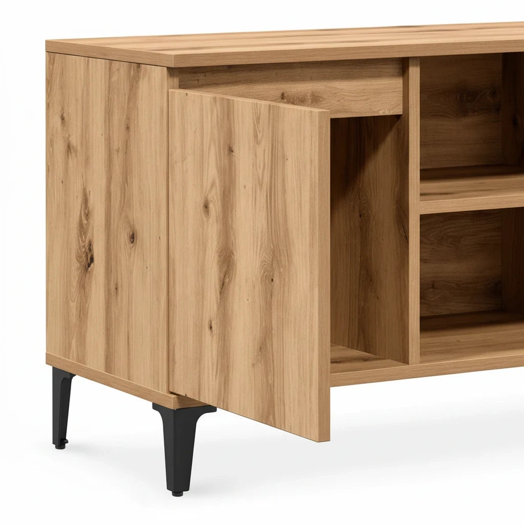 Meuble TV Contemporain Effet Bois et Pieds Noirs