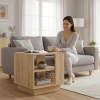 Table Basse Carrée Chêne Sonoma avec Étagères de Rangement