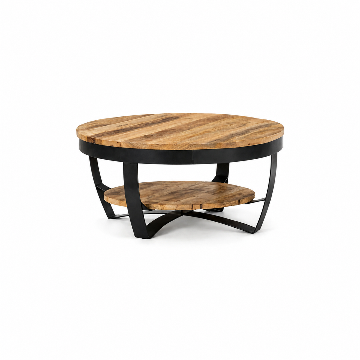 Table Basse Ronde en Manguier Massif avec Structure Métal