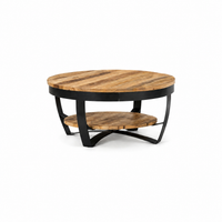 Table Basse Ronde en Manguier Massif avec Structure Métal