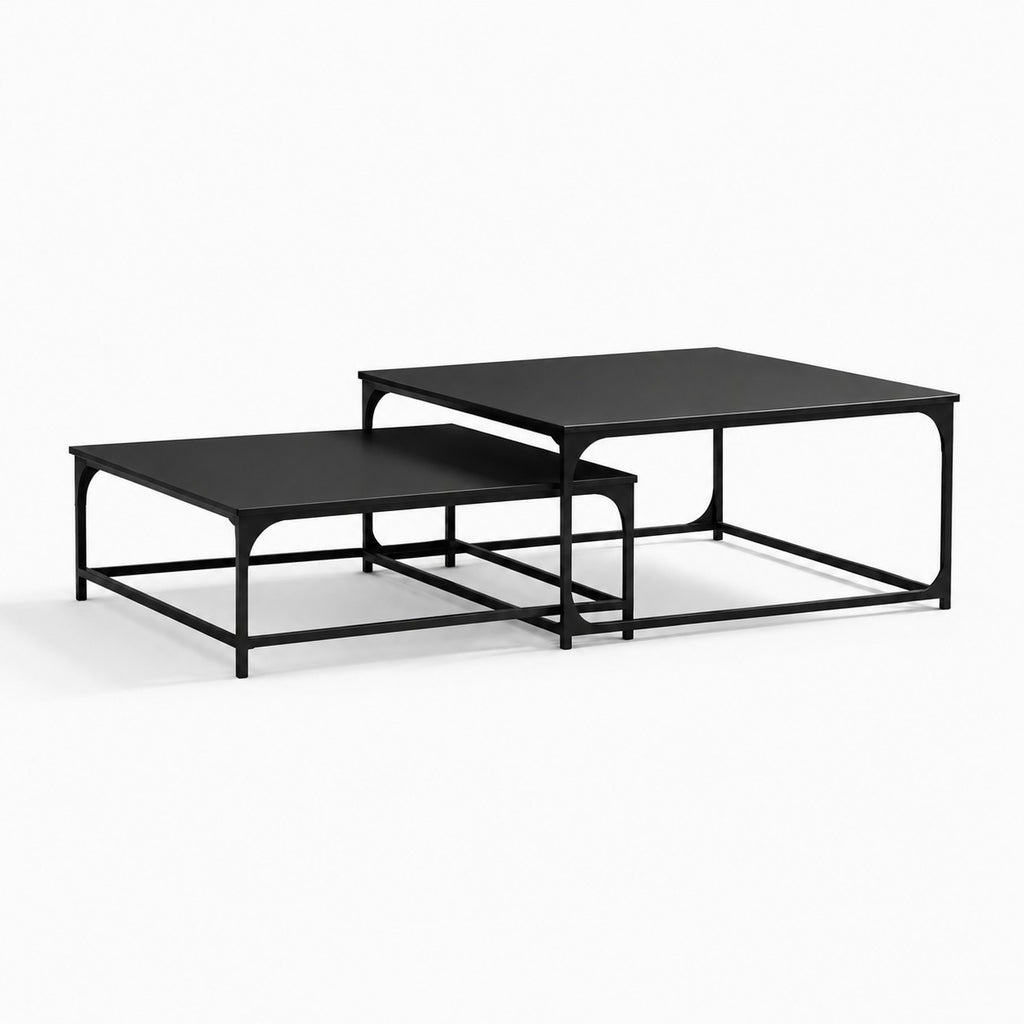 Table Basse Gigogne Carrée en Bois et Métal - Lot de 2