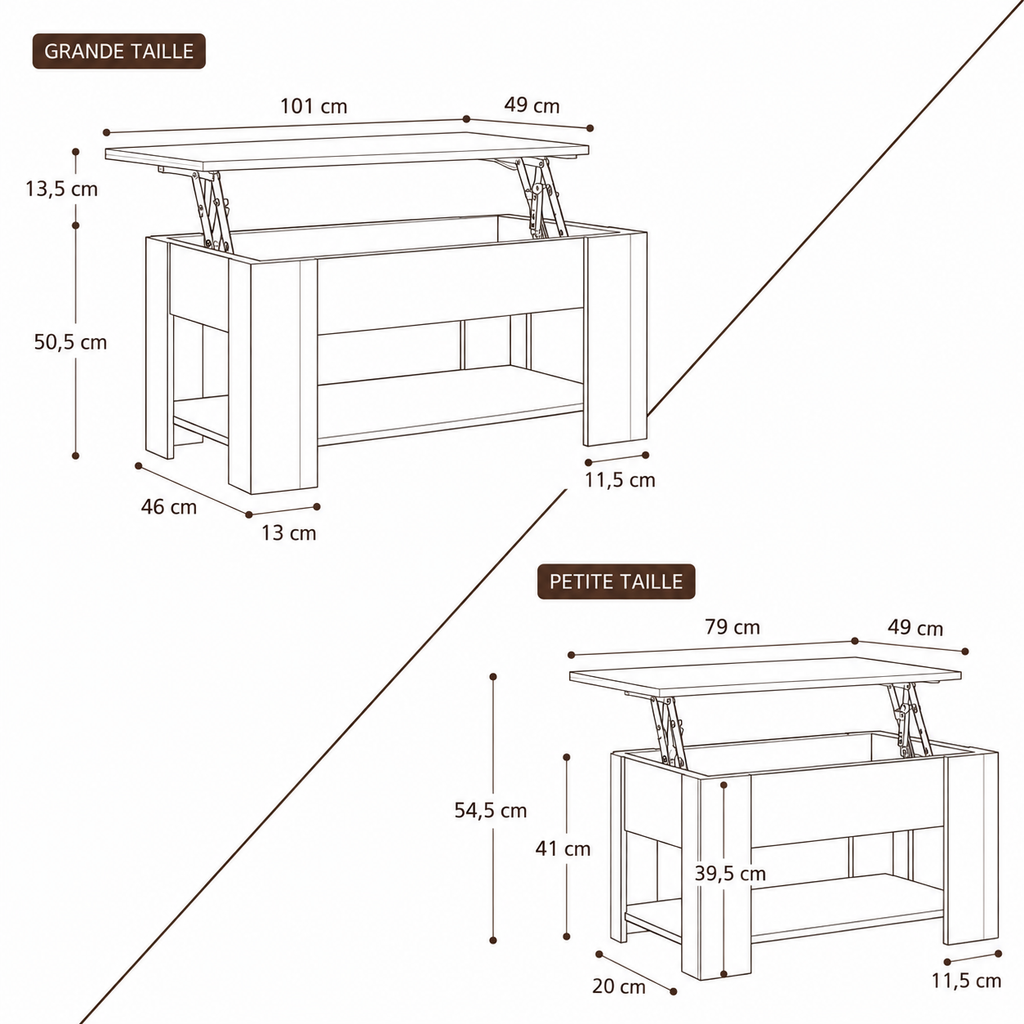 Table Basse Relevable Chêne Sonoma avec Rangement