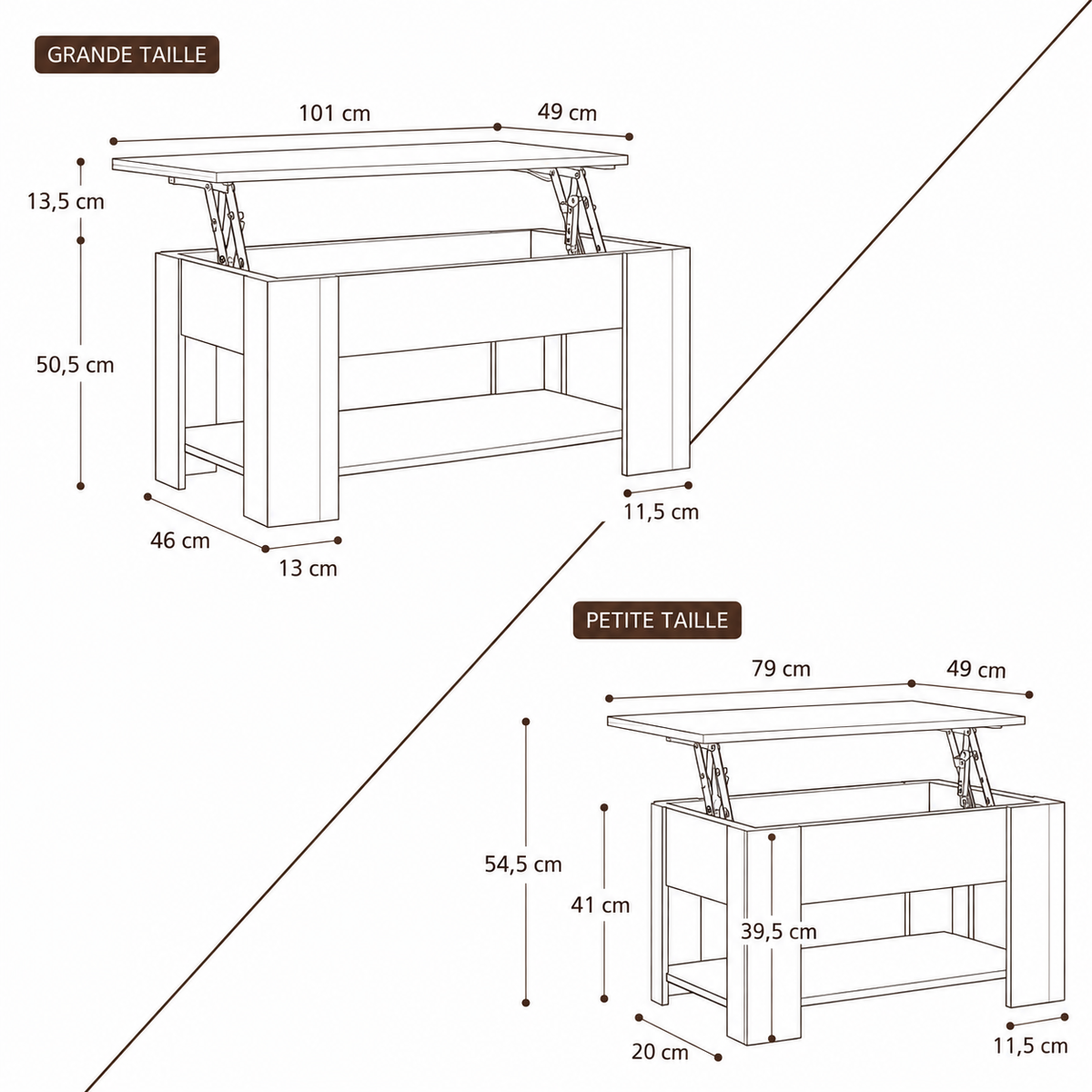 Table Basse Relevable Chêne Sonoma avec Rangement