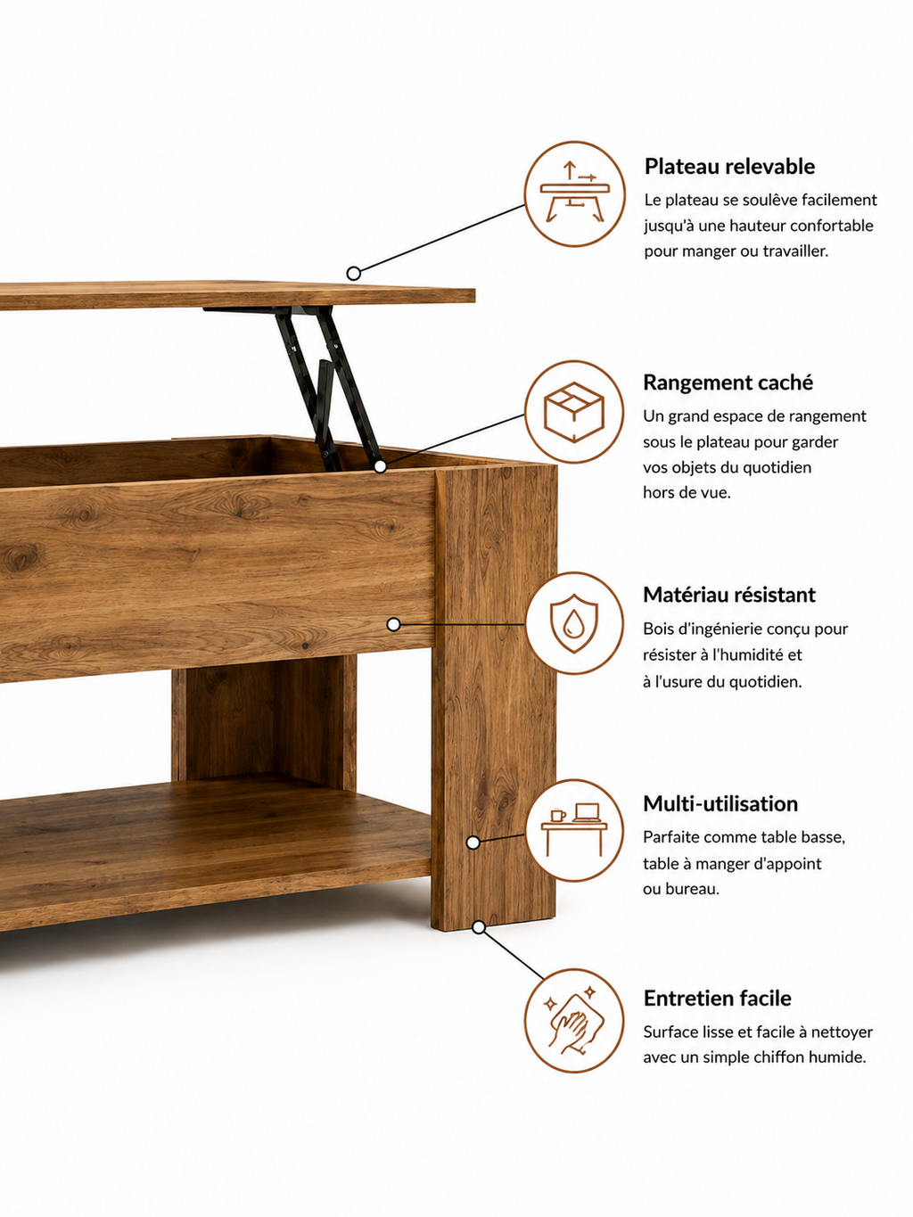 Table Basse Relevable Chêne Sonoma avec Rangement