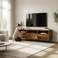 Meuble TV en Bois Naturel avec Pieds Épingle en Métal