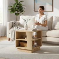 Table Basse Carrée Chêne Sonoma avec Étagères de Rangement