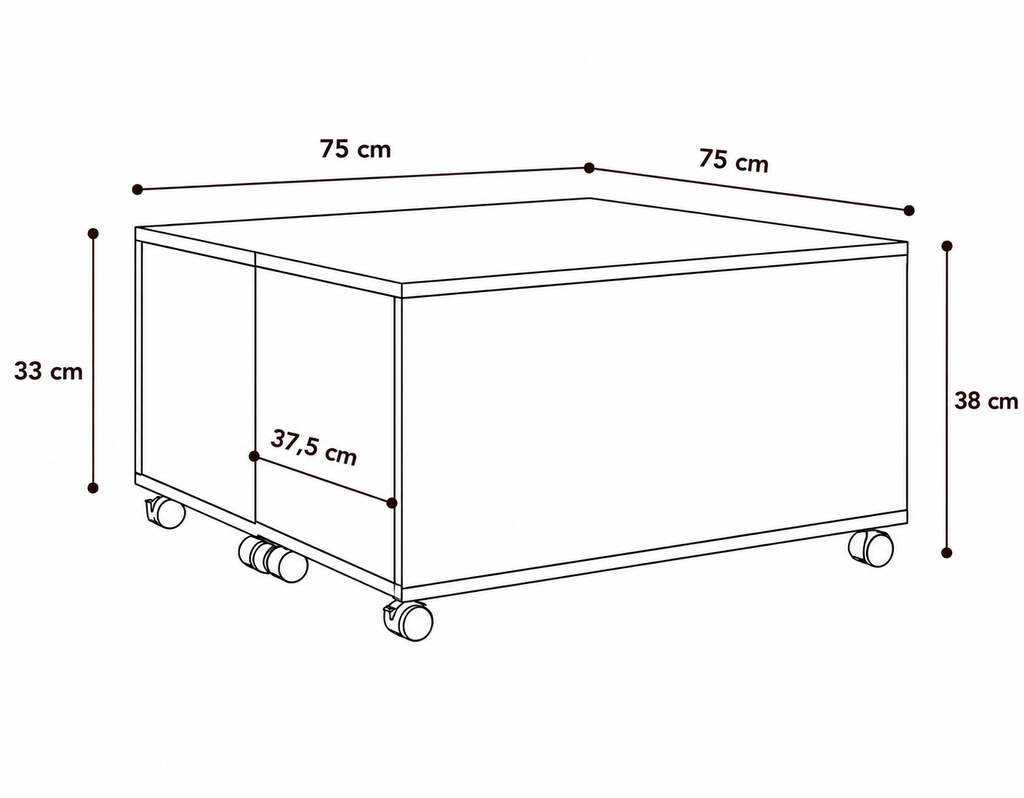 Table Basse Carrée Extensible à Roulettes en Chêne Sonoma