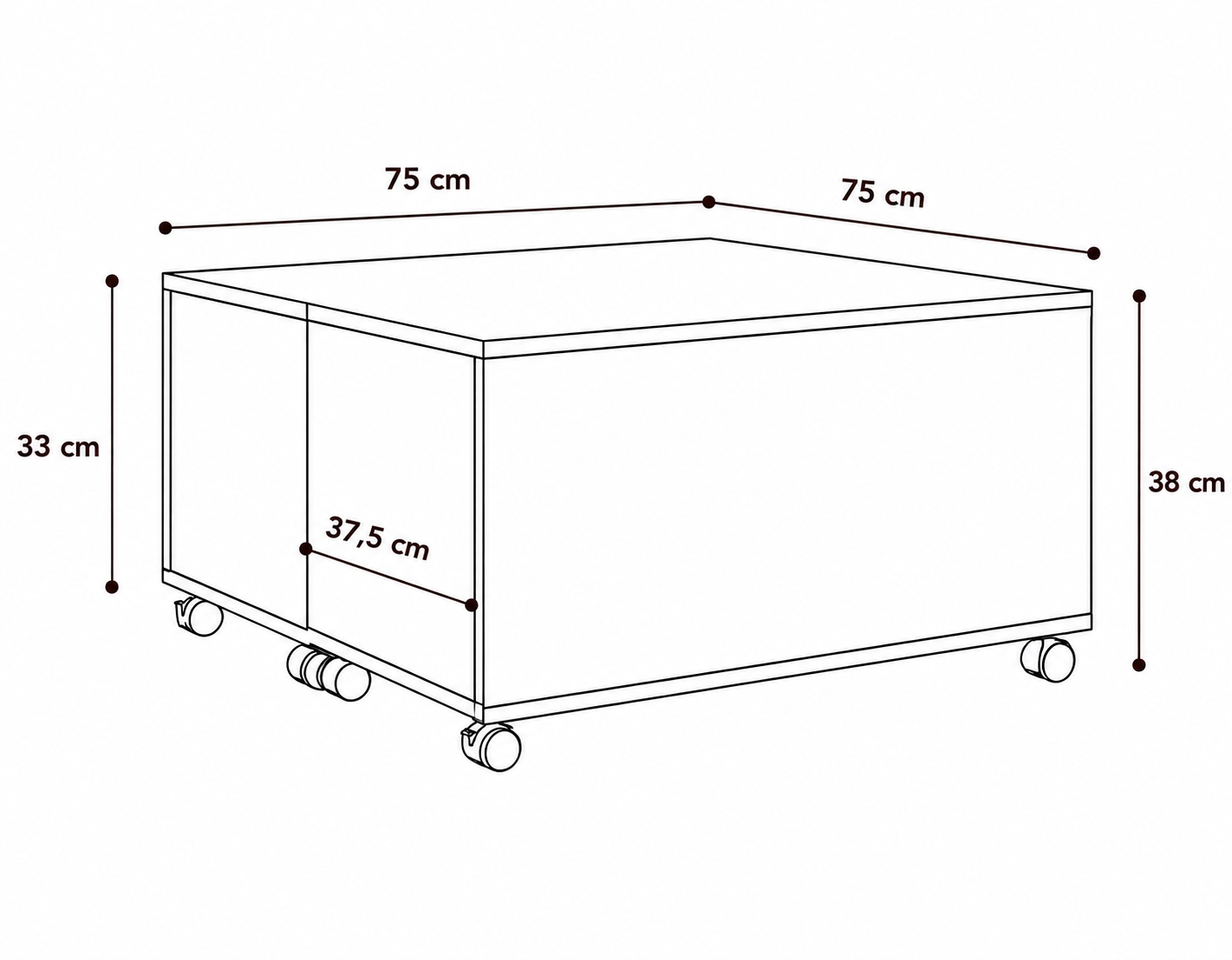 Table Basse Carrée Extensible à Roulettes en Chêne Sonoma