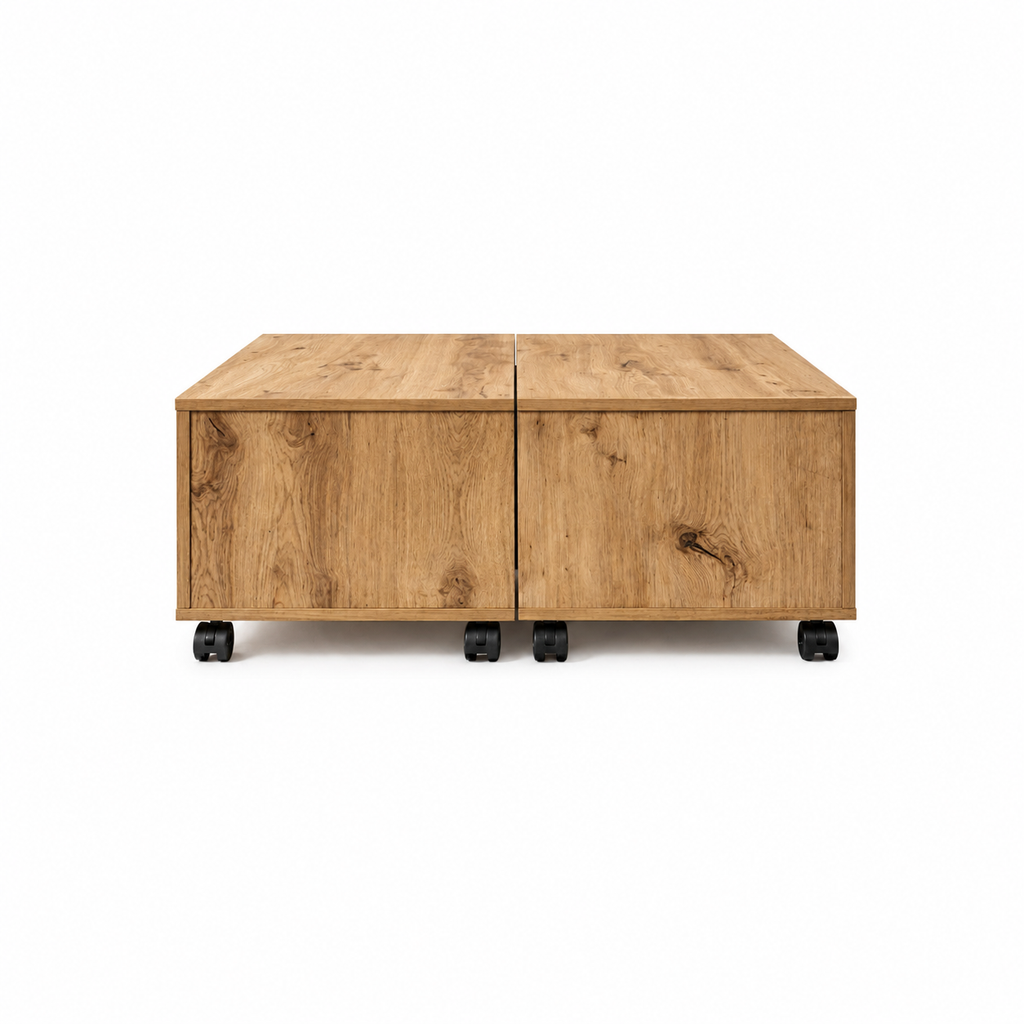 Table Basse Carrée Extensible à Roulettes en Chêne Sonoma