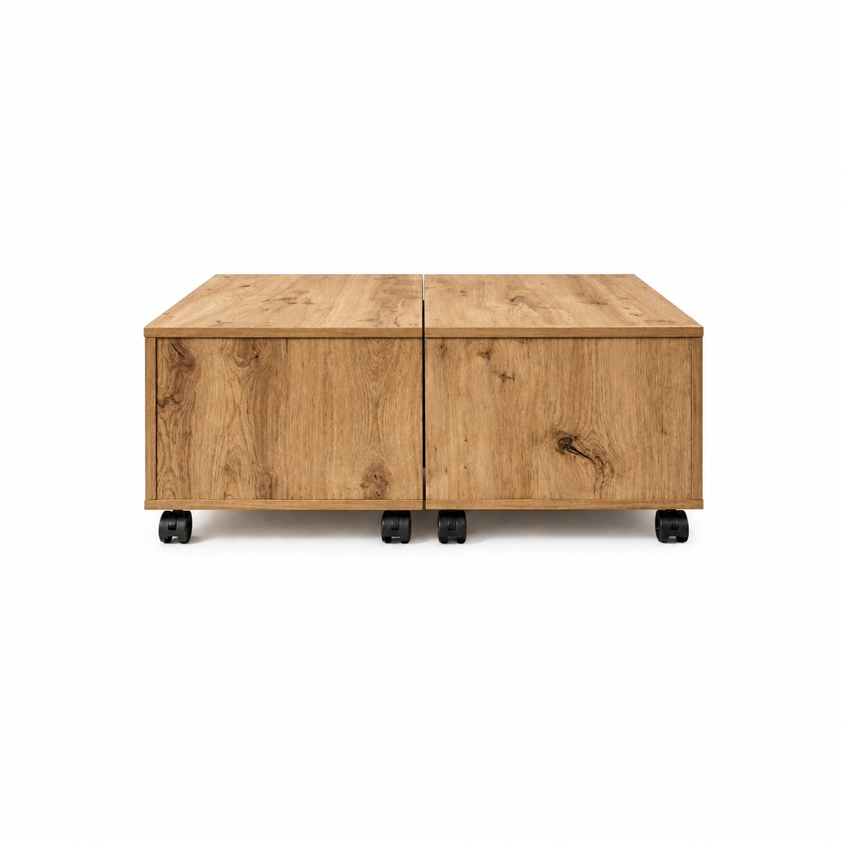Table Basse Carrée Extensible à Roulettes en Chêne Sonoma