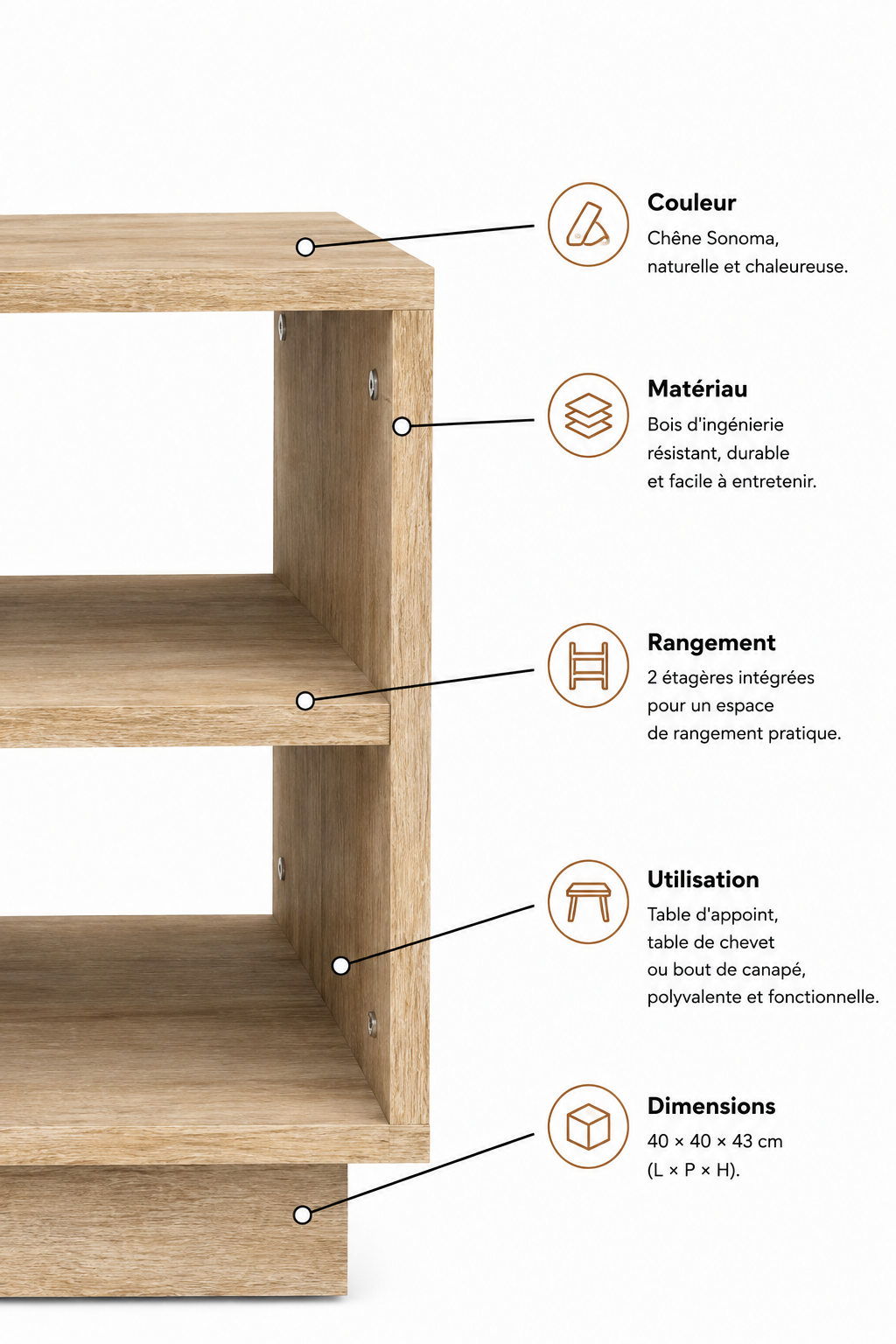 Table Basse Carrée Chêne Sonoma avec Étagères de Rangement