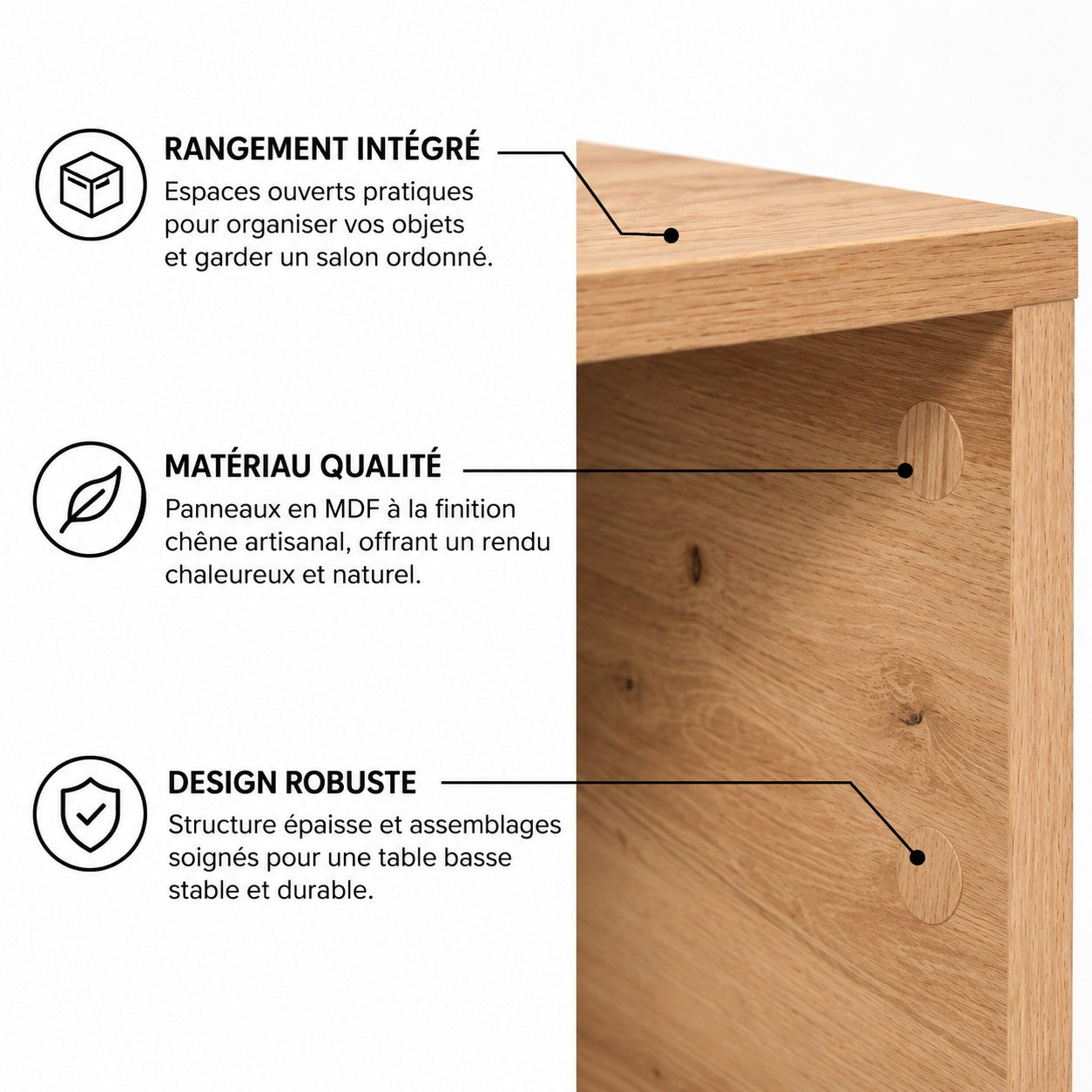 Table Basse en Bois avec Rangement Ouvert