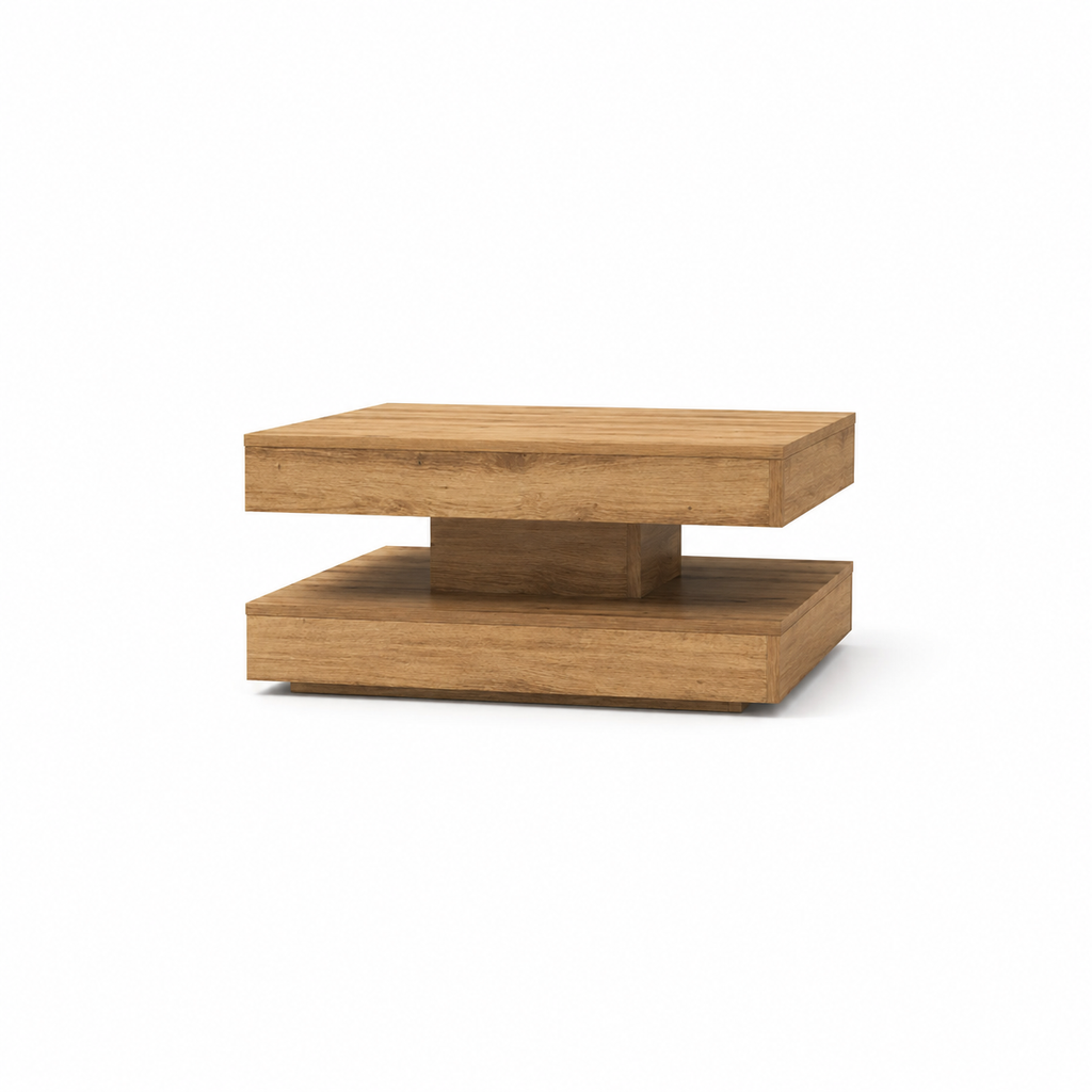 Table basse rotative 360° Chêne Artisanal - vue fond blanc 2