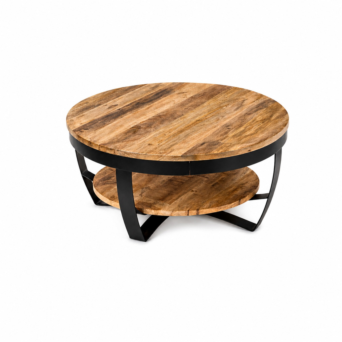 Table Basse Ronde en Manguier Massif avec Structure Métal