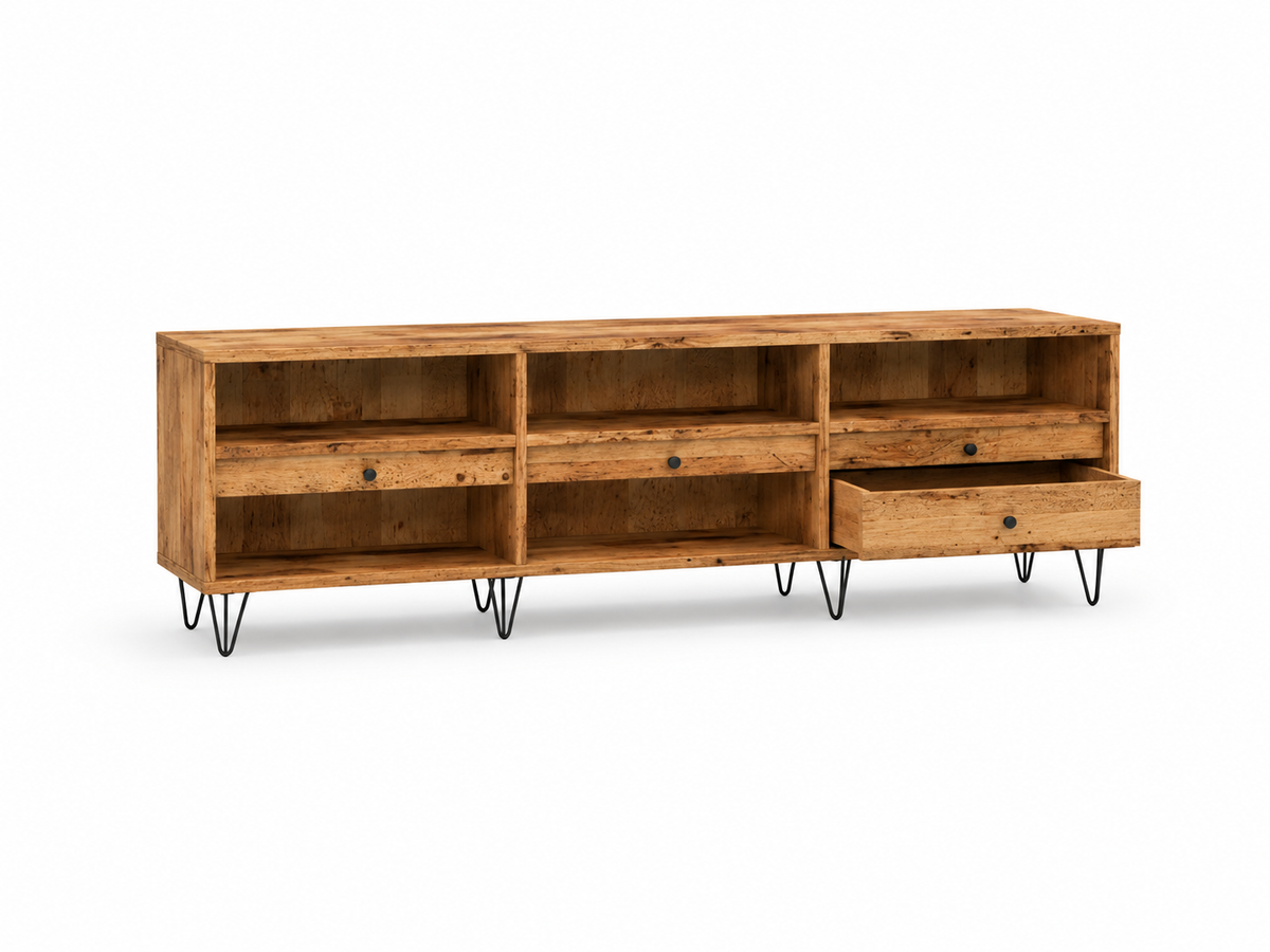 Meuble TV en Bois Naturel avec Pieds Épingle en Métal