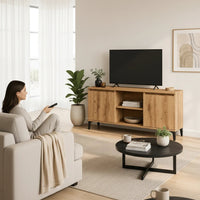 Meuble TV Contemporain Effet Bois et Pieds Noirs