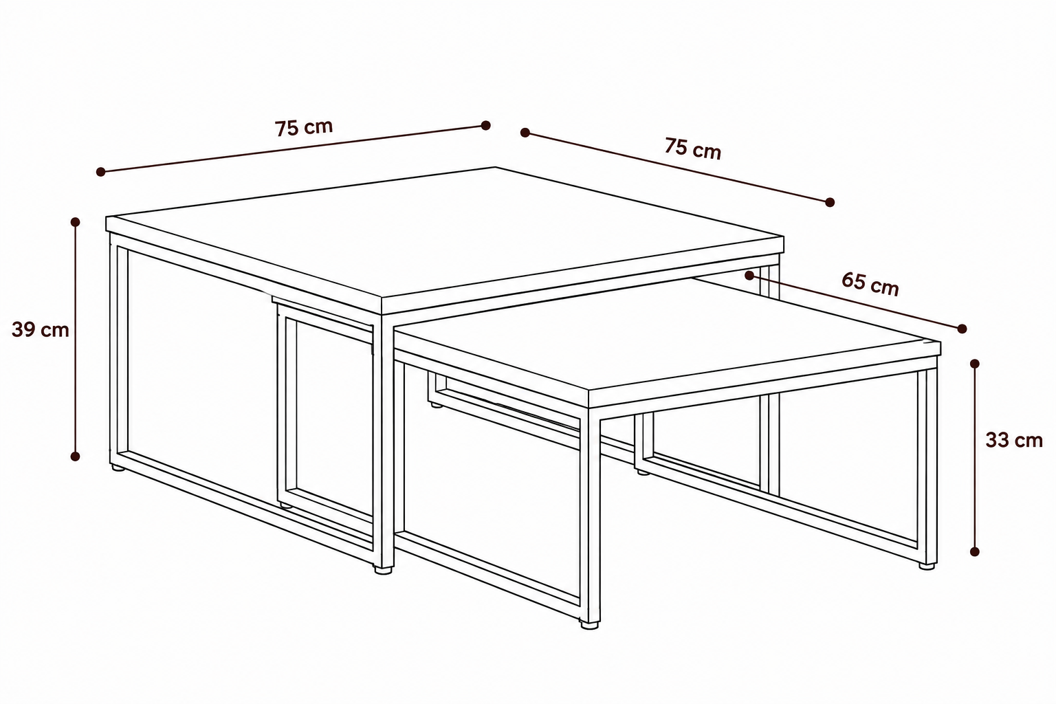 Tables Basses Gigognes en Teck Recyclé et Métal