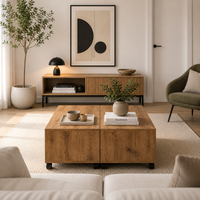 Table Basse Carrée Extensible à Roulettes en Chêne Sonoma