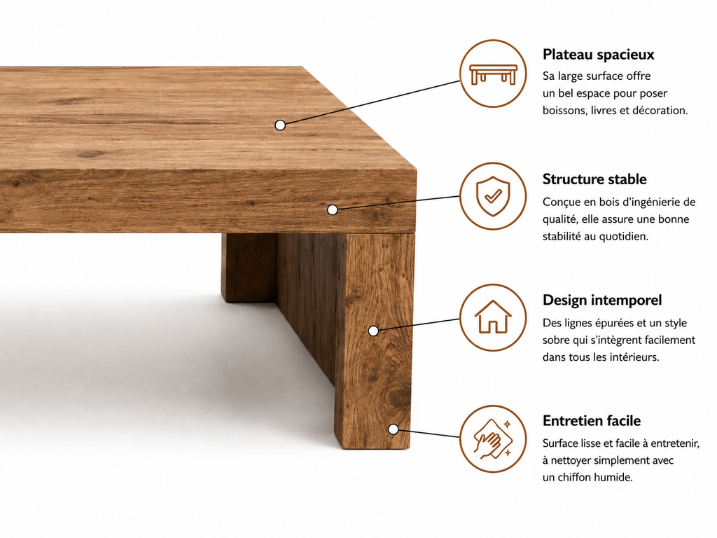 Table Basse Carrée en Bois d'Ingénierie 100 cm