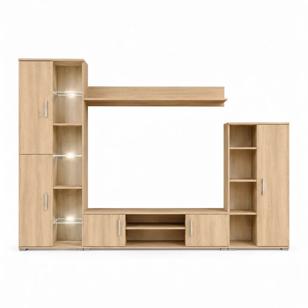 Ensemble Meuble TV Chêne Sonoma avec LED et Vitrine