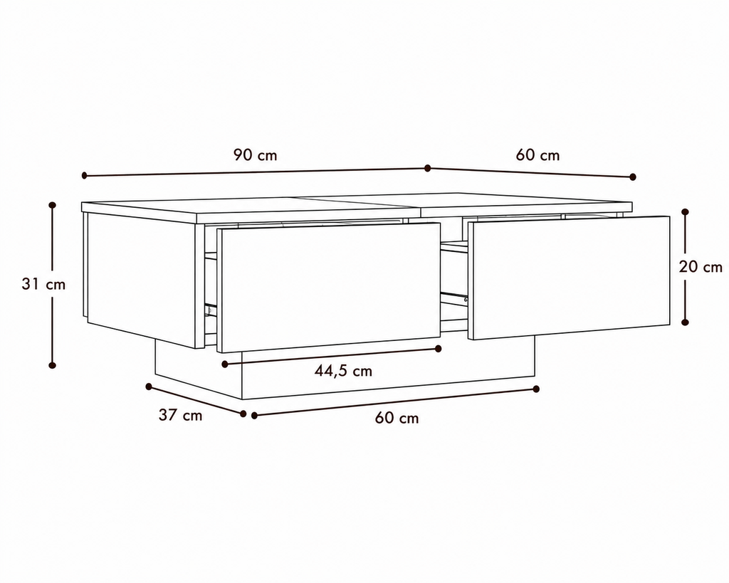 Table Basse Rectangulaire en Bois avec Rangement