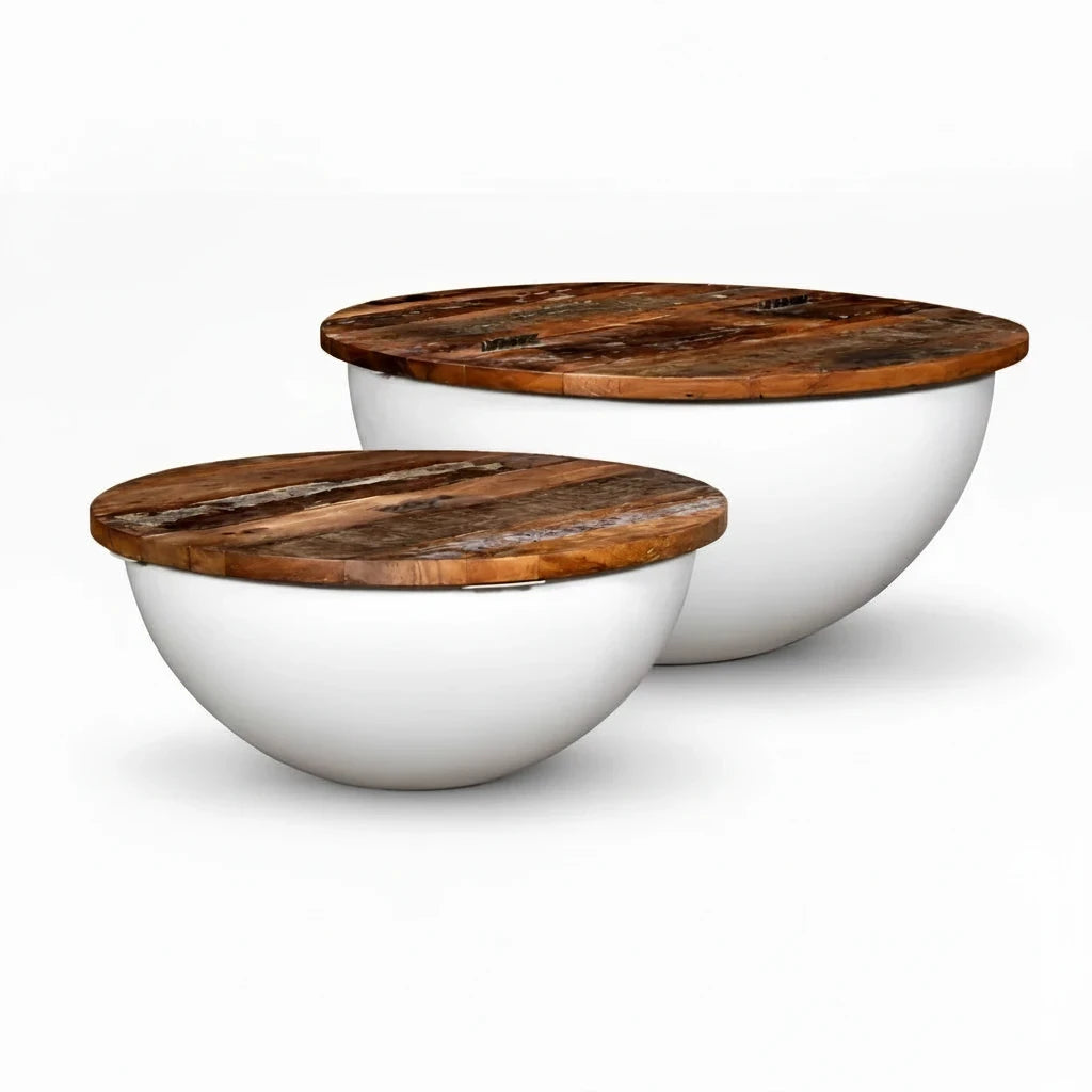 Tables Basses Gigognes Rondes en Bois et Acier avec Rangement