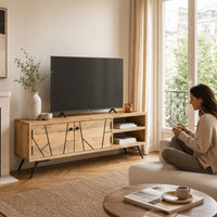 Meuble TV en Manguier Massif et Métal – Motif Géométrique