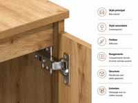 Meuble TV Effet Bois Naturel avec Niche et 2 Portes