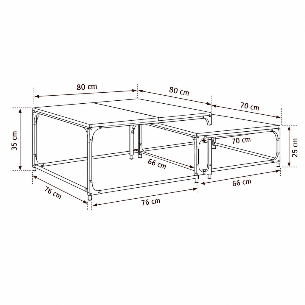 Table Basse Gigogne Carrée en Bois et Métal - Lot de 2
