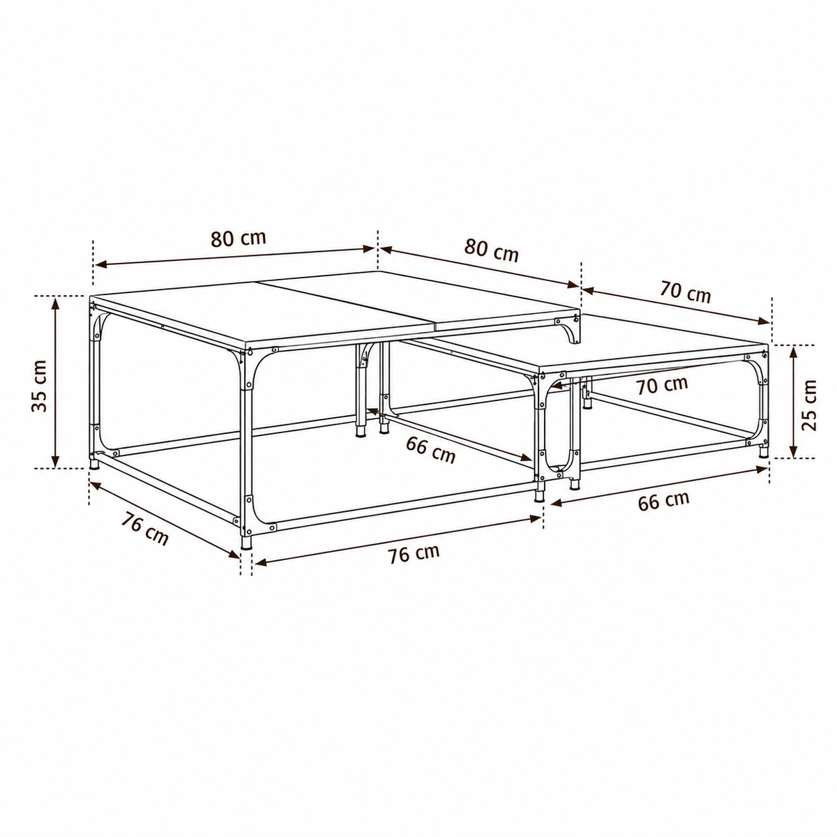 Table Basse Gigogne Carrée en Bois et Métal - Lot de 2