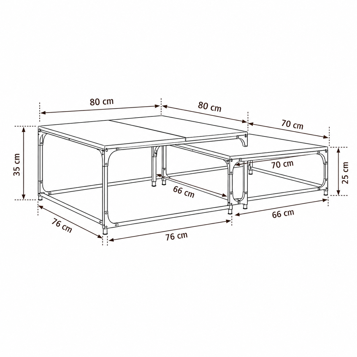 Table Basse Gigogne Carrée en Bois et Métal - Lot de 2