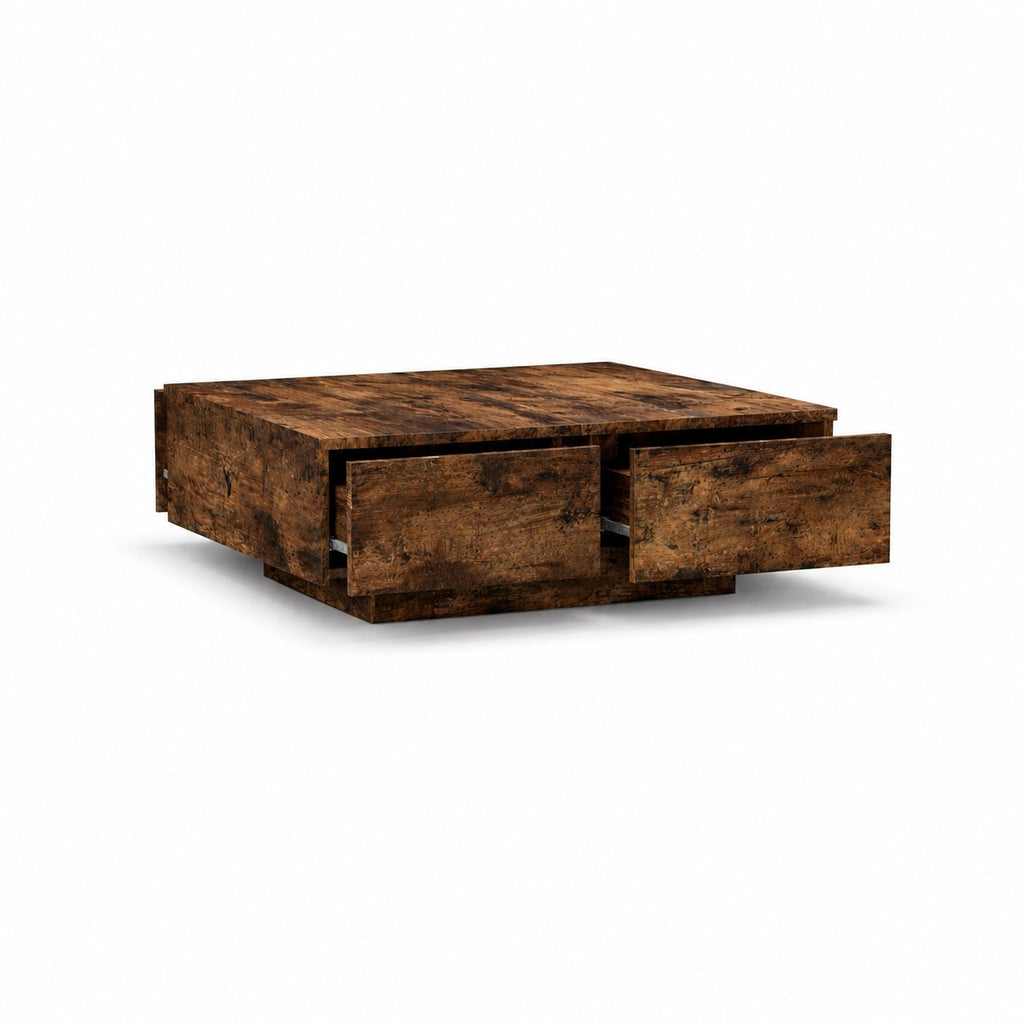 Table basse rectangulaire rangement Vieux Bois - vue fond blanc 1