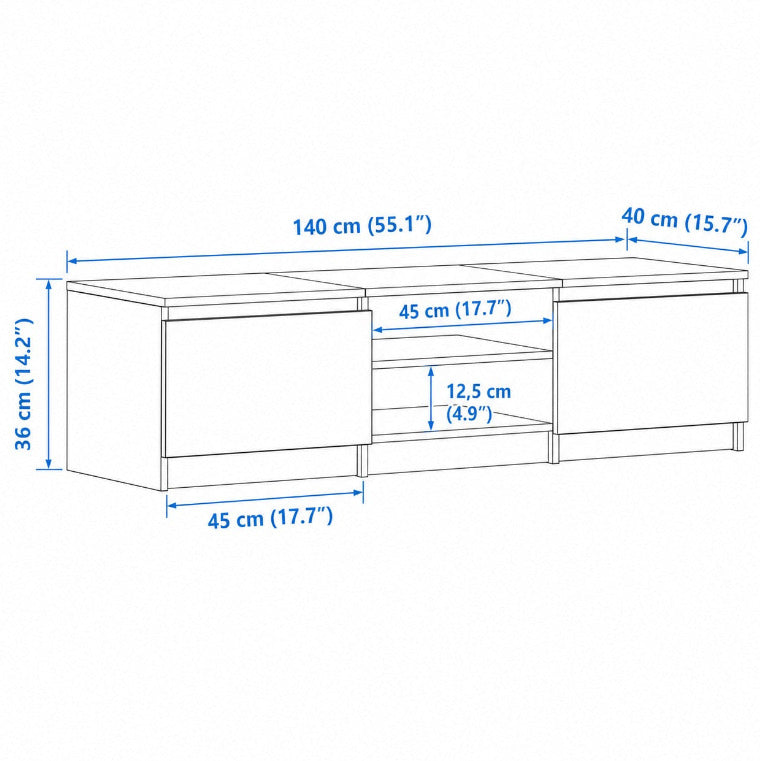 Meuble TV Effet Bois Naturel avec Niche et 2 Portes