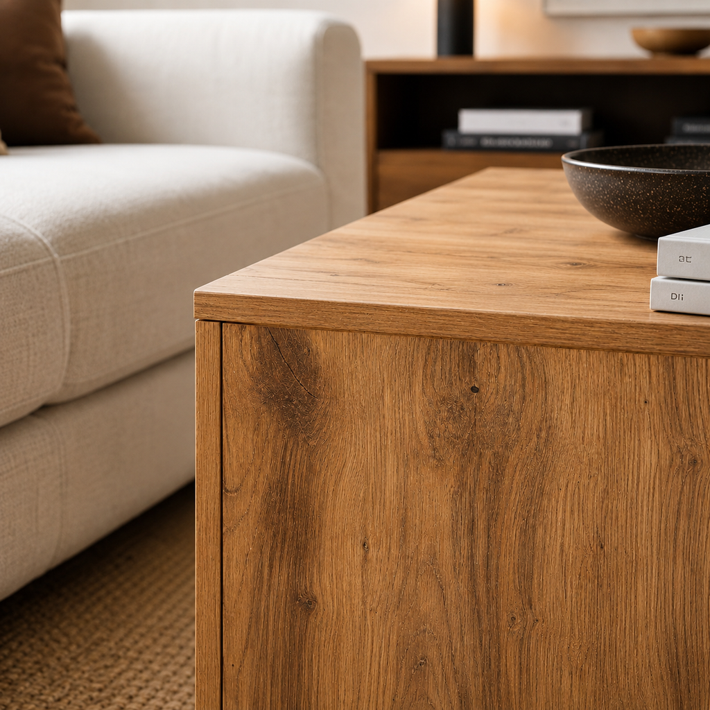 Table Basse Carrée Extensible à Roulettes en Chêne Sonoma