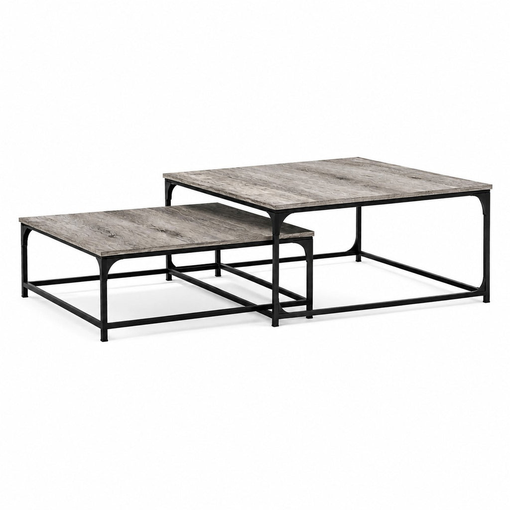 Table Basse Gigogne Carrée en Bois et Métal - Lot de 2