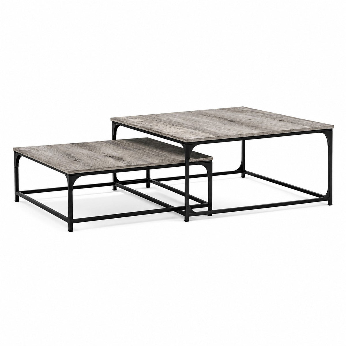 Table Basse Gigogne Carrée en Bois et Métal - Lot de 2