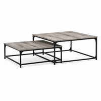 Table Basse Gigogne Carrée en Bois et Métal - Lot de 2
